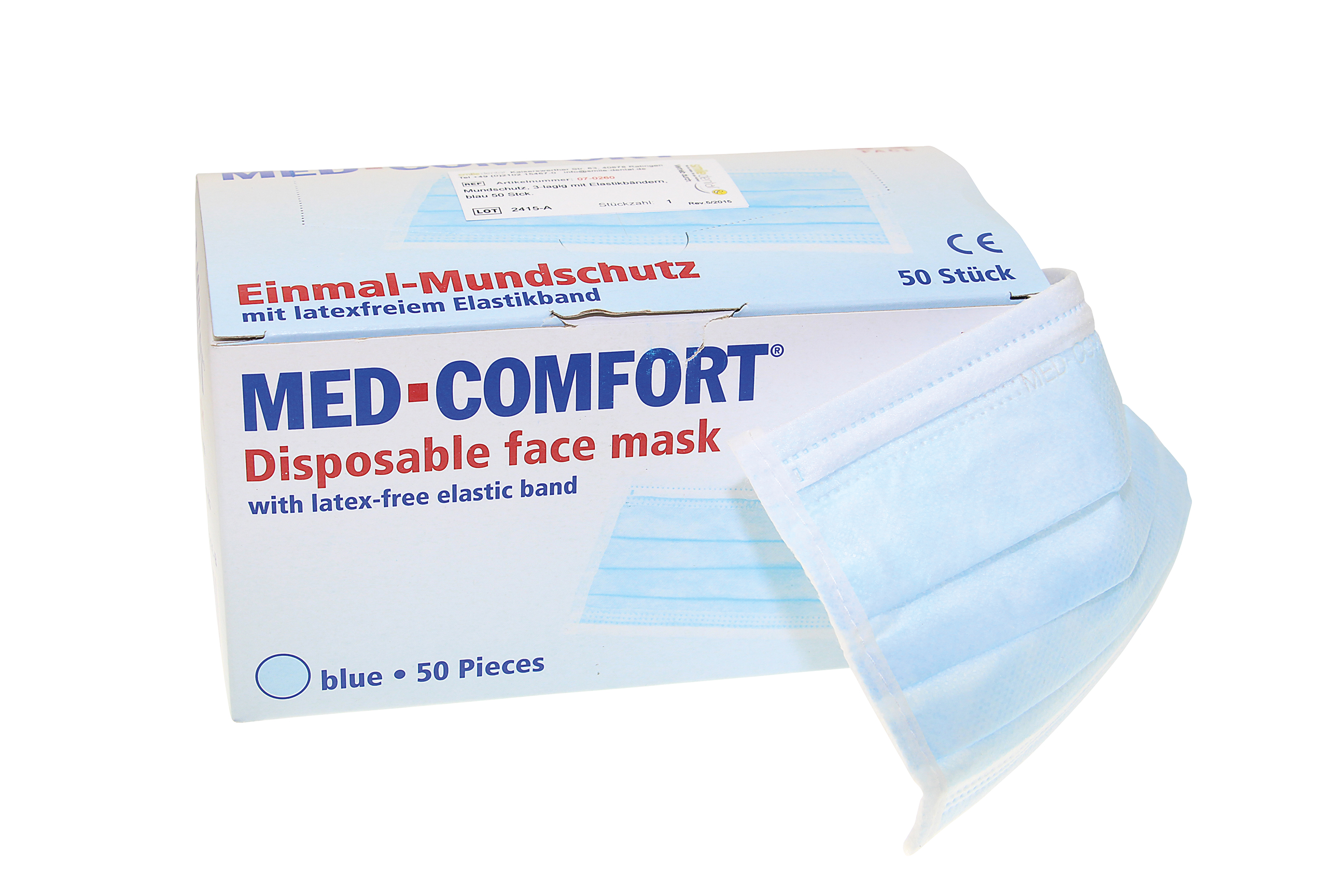 Mundschutz, 3-lagig mit Elastikbändern,